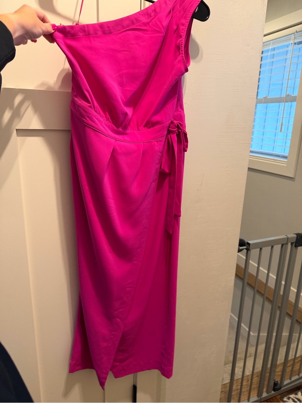 TCEC Fuchsia One-Shoulder Wrap Midi Dress